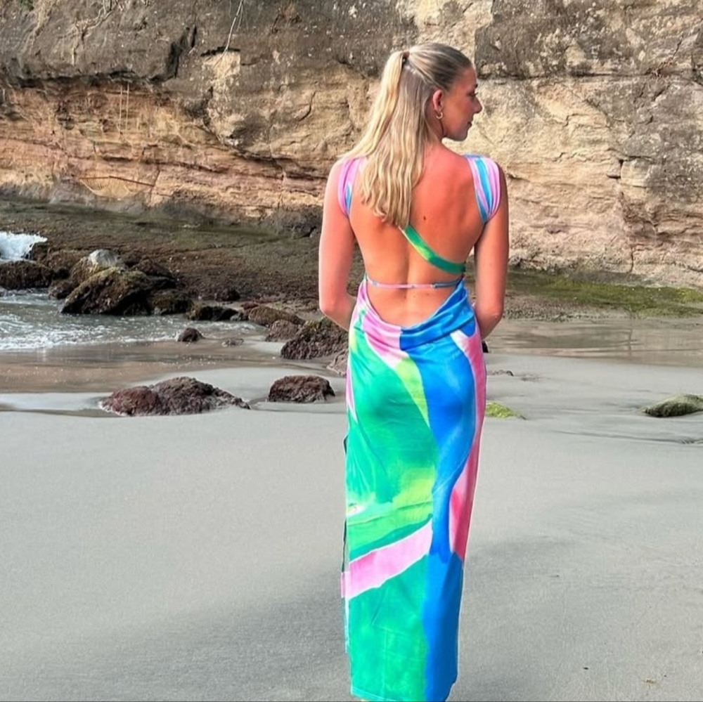 NWT. COMMENSE Monet Garden Print Sleeveless Long Dress. Size L.